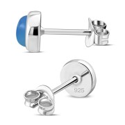 Blue Agate Round Silver Stud Earrings, e421st